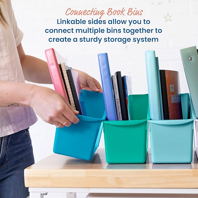 ECR4Kids Linking Plastic Storage Book Bin, Multipurpose Organization, Contemporary, 10-Piece | Durable plastic with built-in handles, interlocking, nestable, ideal for books, magazines, and files in a classroom or office - Image 3