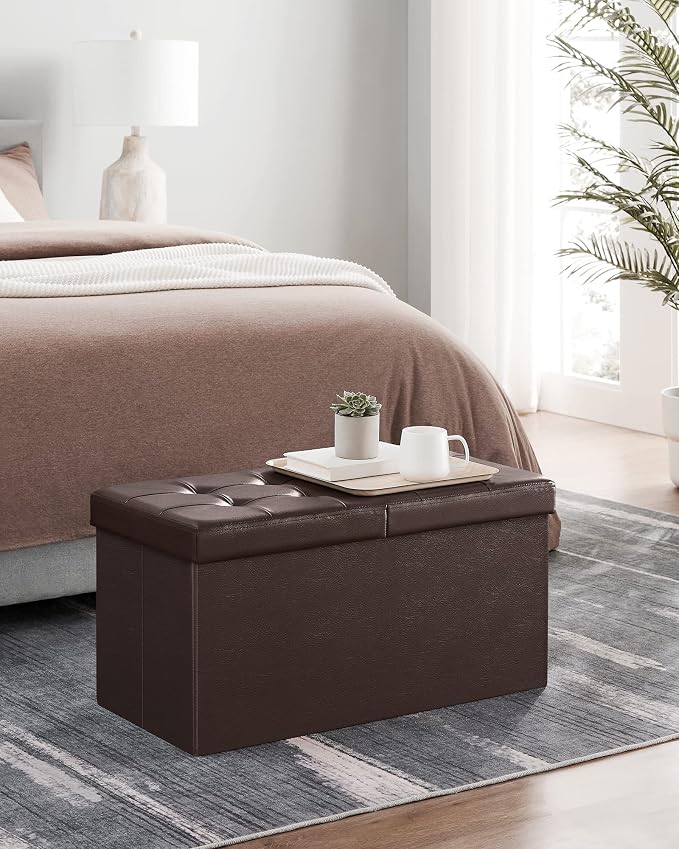 SONGMICS 30 Inches Folding Storage Ottoman Bench with Flipping Lid | Storage Chest Footrest Padded Seat, MDF Support, Ink Black, MINOTA Collection ULSF45BR - Image 4
