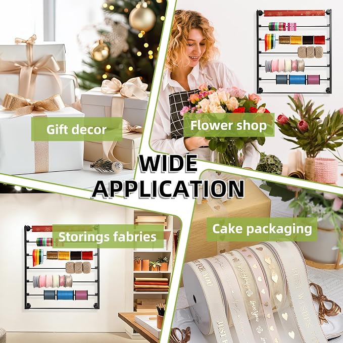 7 Tier Wall Mount Ribbon Organizer, Metal Rack for Craft Room | Wall mounted ribbon holder ideal for flower shops, stores, wrapping paper, scarf, tie, belt, towel storage - Black - Image 7