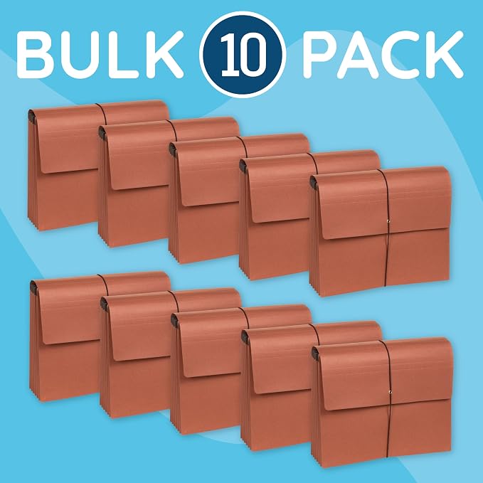 Blue Summit Supplies 10 Redrope Expanding File Wallets, Letter, 5.25" Brown | 5.25 in expansion, elastic string closure, for documents, receipts, and travel filing - Image 5