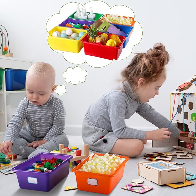 24 Pack Classroom Storage Bins, 11.5 x 7.5 x 5 Inch, Colorful | Plastic Cubby Organizer Bins with Labels, Classroom Stackable Storage Bins, Shelves Book Toy Organization, Cubby Bins Bulk - Image 4