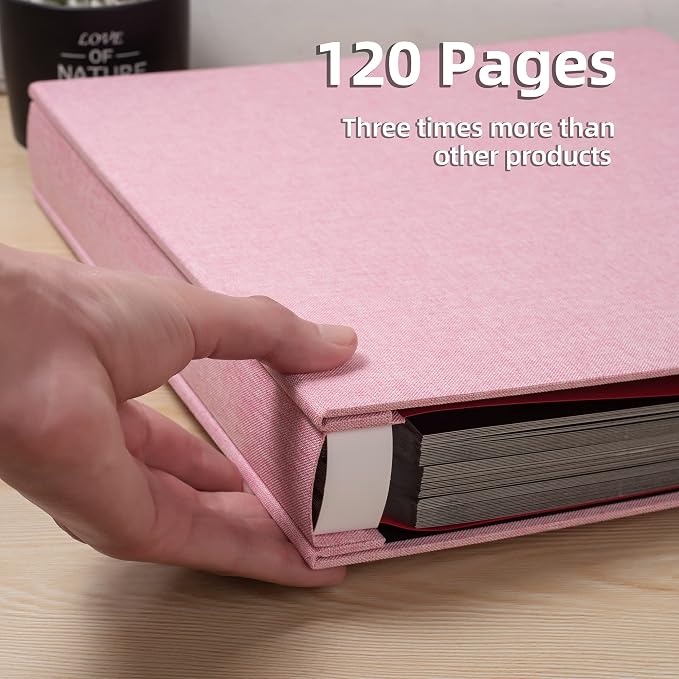 Large Photo Album Self Adhesive 4x6 5x7 3x5 8x10 Scrapbook Magnetic Album DIY Scrap Book Length 13 x Width 12.8 (Inches) 120 Black Sticky Pages Linen Cover DIY Photo Album(Pink) - Image 5