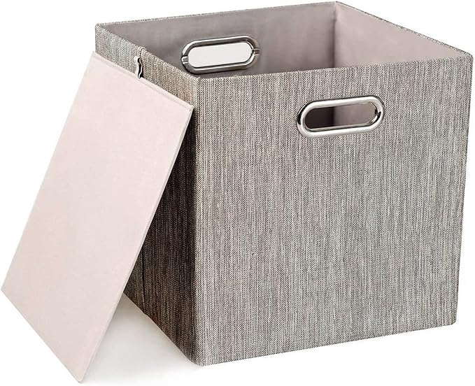 Posprica 3X Thicker Fabric Storage Cubes 13 inch Collapsible Storage Bins for Organization, Cubby Storage Baskets for Organizing Shelf Cabinet Bookcase Boxes, Set of 4, Coffee - Image 2