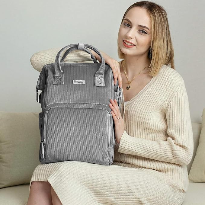 SUNVENO Velvet Stitching Diaper Bag Backpack Large Capacity Tote Shoulder Nappy Bag Organizer for Baby Care with Insulated Pockets,Waterproof Fabric, Grey - Image 5