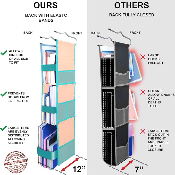 ABRA® 3 Shelf Hanging Locker Organizer for School, Gym, Work, Storage | Deep Shelves 6”x 9”| Eco-Friendly Fabric Healthy for Children | Adjustable School Locker Shelf 3 to 2 Shelves (Peach/Turquoise) - Image 3