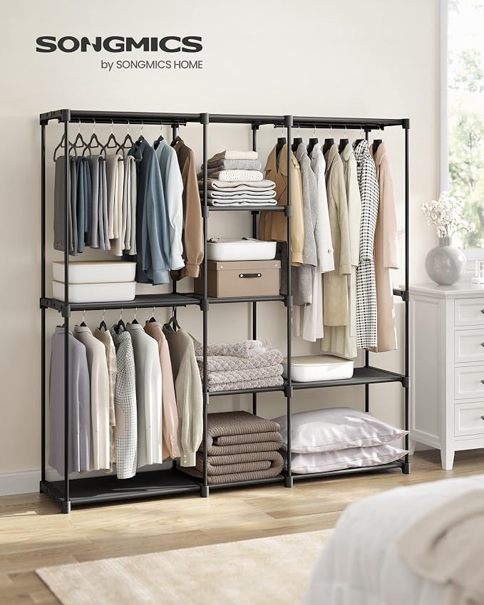 SONGMICS Portable Closet, Freestanding Closet Organizer, Clothes Rack with Shelves, Hanging Rods, Storage Organizer, for Cloakroom, Bedroom, 71.7 x 16.9 x 71.7 Inches, Black URYG037B02 - Image 2