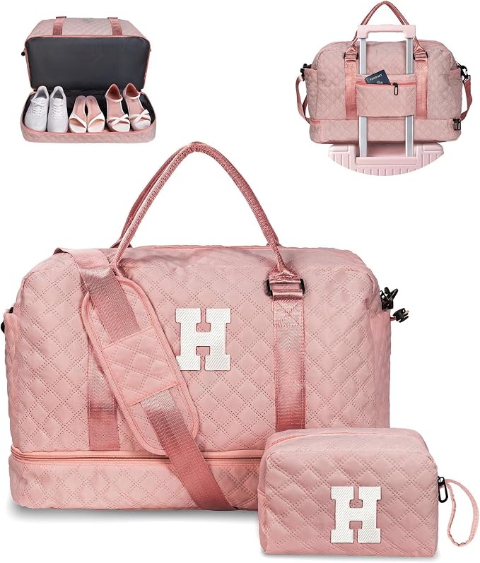 Gift for Girls-5 6 7 8 9 10 11 12 13 14 15 16 Year Old-Duffle Bags | with Shoe Compartment, Personalized Weekender Bag, Travel Bag with Makeup Bags, Gifts for Women Birthday Unique (Letter H) by Vogewood