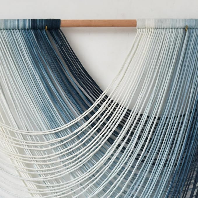 Macrame Wall Hanging Large handmade Navy Blue Ombre Fiber Art 57"W*39"L | Handwoven Wall Hanging, Navy Blue Ombre Design, Macrame Fiber Art, for Living Room Bedroom - Image 6