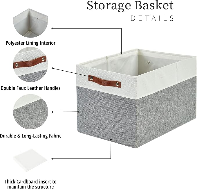 DECOMOMO Kallax Storage Cubes, Storage Baskets for Shelves 4-Pack | 13 x 15 x 13 Storage Bins, Baskets for Organizing Shelves (Grey & White) - Image 8