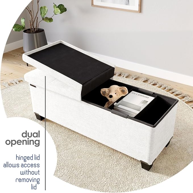 Storage Ottoman Bench with Bins, 43-in Storage Bench for Bedroom End of Bed, Folding Foot Rest Ottoman for Living Room Max 660lbs, Fabric Ottomans, Beige - Image 9