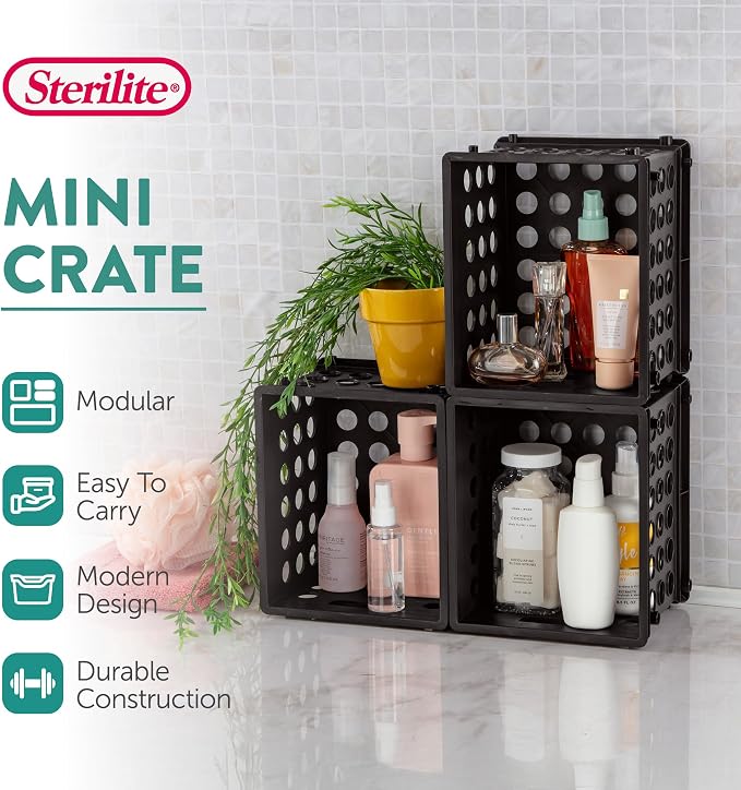Sterilite Mini Crate, Stackable Storage Bin with Handles, Black, 12-Pack | Small Plastic Storage Containers, Open Top Organizer Bins for Home, Garage, Office, Classroom, Dorm, Desk & Crafts - Image 2