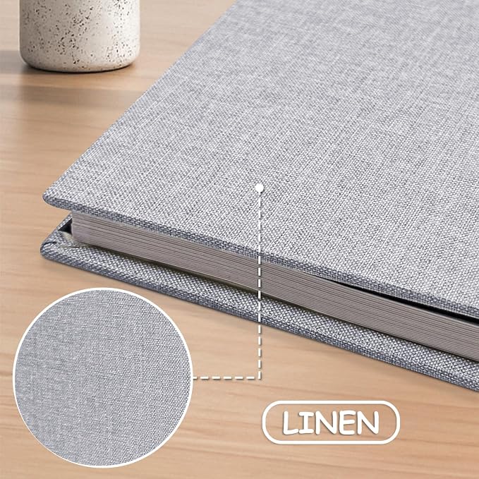 Large Photo Album Scrapbook – Holds 4x6, 8x10 Pictures – Self-Adhesive Pages for Baby, Wedding, Travel & Family Memories | Includes Metallic Pen & Scraper/Light Grey Large DIY Memory Book for Gifts - Image 4
