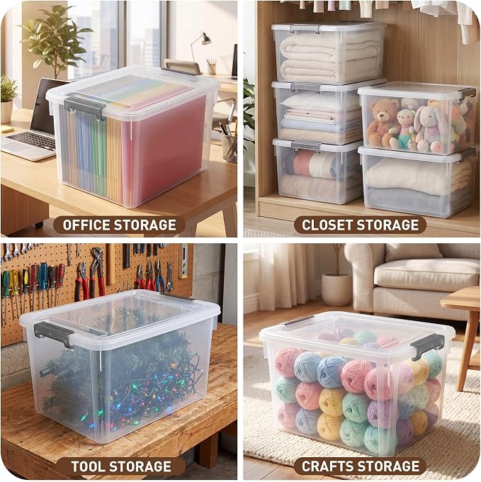 Citylife 32 QT Plastic Storage Bins with Latching Lids Stackable Storage Containers for Organizing Large Clear Storage Box for Garage, Closet, Kitchen, 8 Packs - Image 7