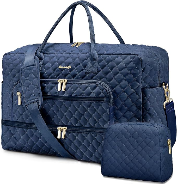 Travel Duffle Bag Weekender for Women - 38L Carry-On Overnight Bag Personal Item Bag with Shoe Compartment & Wet Pocket Weekend Tote Bags with Toiletry Bag Hospital Bags for Labor and Delivery Navy by LUOCIP