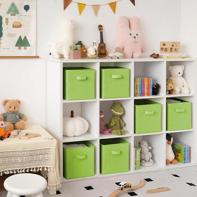 GRANNY SAYS Cube Storage Bins, 11 Inch 6-Pack Cube Organizers, Light Green | Collapsible Storage Boxes with Thickened Base Plate, Sturdy Handles, Decorative Baskets for Shelves, Closet - Image 2