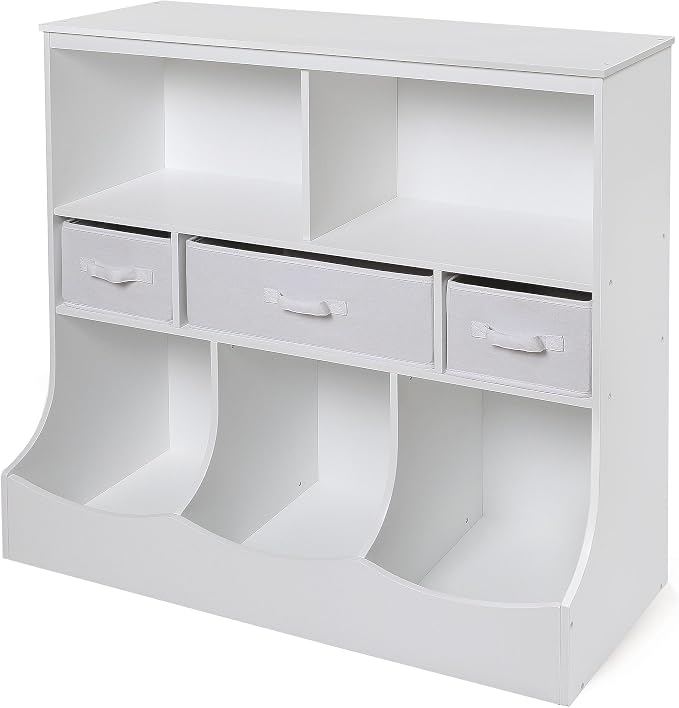 Badger Basket Combo Toy Storage Organizer and Bookshelf - Kids Storage Unit with 3 Removable Baskets, Open Shelves, Top Display Surface - White by BadgerBasket