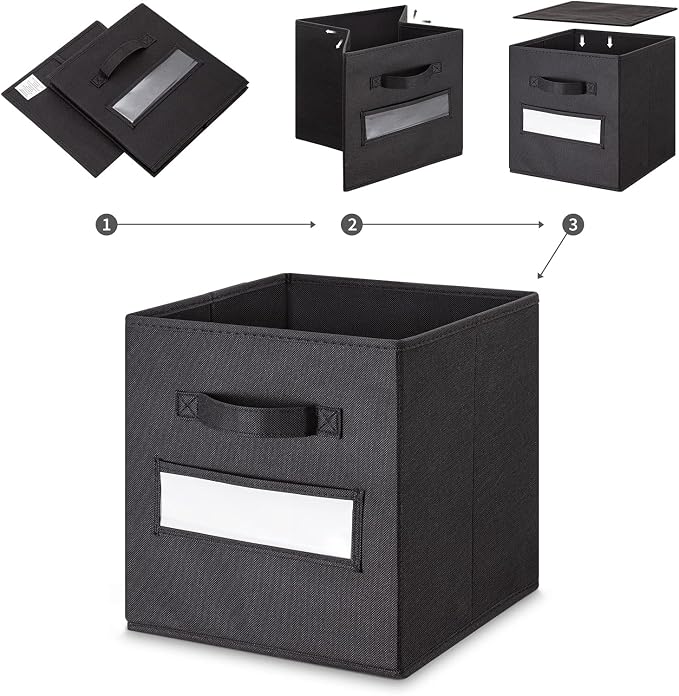 11 Inch Storage Cube,Storage bin,cube storage (Set of 10) Foldable Fabric Cube Storage Bins with 10 Labels Window Cards & a Pen,Baskets Containers for Shelves,Closet Organizers Box,Black - Image 4