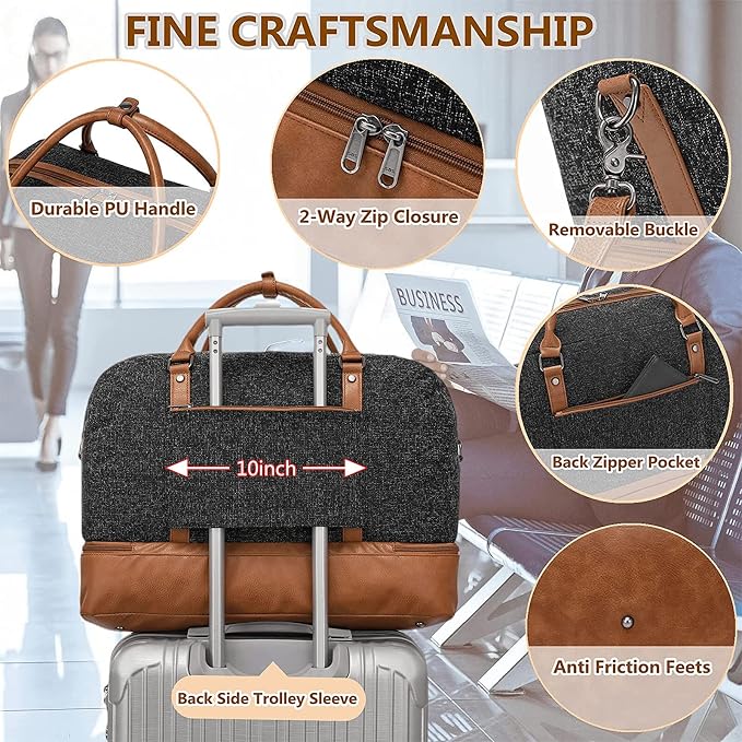 4PCS Weekender Bags for Women Large Overnight Weekend Travel Duffel Bags | Travel Bag Carry-on Tote Hospital Bag with Shoe Compartment Crossbody Toiletry Bag for Travel Business Gym Water Resistant - Image 5