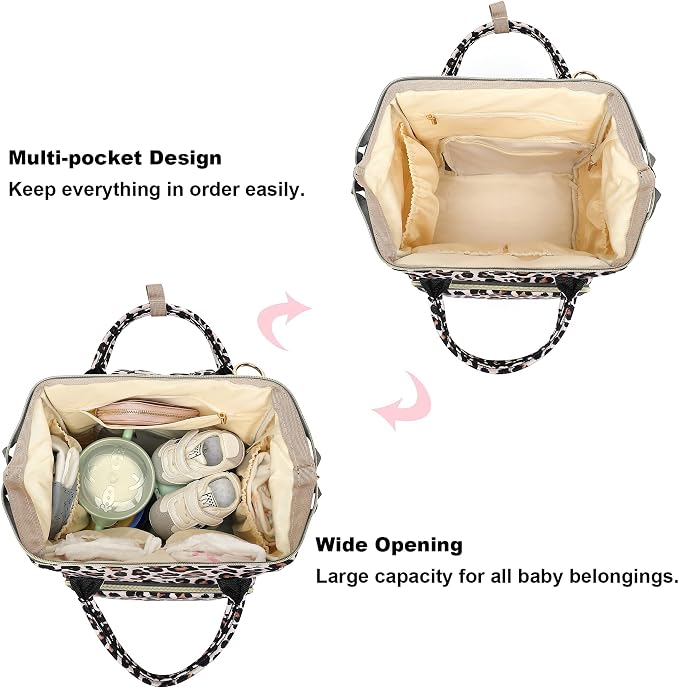 Leopard Baby Diaper Bag Backpack for Girls Boys, Waterproof Large Maternity Nappy Bags for Mom - Image 4