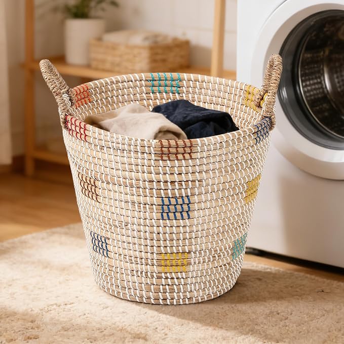 Laundry Hamper Basket 3-Piece Set with Handles - Large (45L), Medium (29L), Small (20L) - Natural Seagrass Woven Storage Bins for Clothes, Blankets, Toys, Bedroom & Bathroom Organization - Image 3