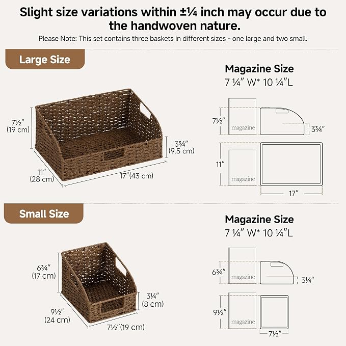 StorageWorks Pantry Storage Baskets, Shelf Baskets, Brown Baskets, 3-Pack | Paper Rope Pantry Baskets, Wicker Baskets with Handles, Handwoven Shelf Baskets for Organizing, Pantry Organizers and Storage - Image 2