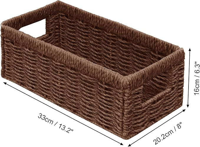 Wicker Storage Basket, Set of 2 Hand Woven Wicker Baskets for Organizing with Handles, Decorative Small Storage Bins for Countertop Toilet Paper Basket for Toilet Tank Top, Shelves, Brown - Image 2