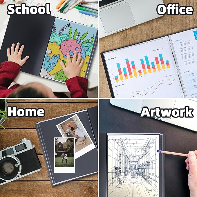 11x17 Black Art Portfolio Folder Displaying 48 Pages with Plastic Sleeves | 24-Pocket Presentation Book Binder For Artwork Storage Featuring Dark Inner Paper Inserts Protective Document Archival Holder - Image 6