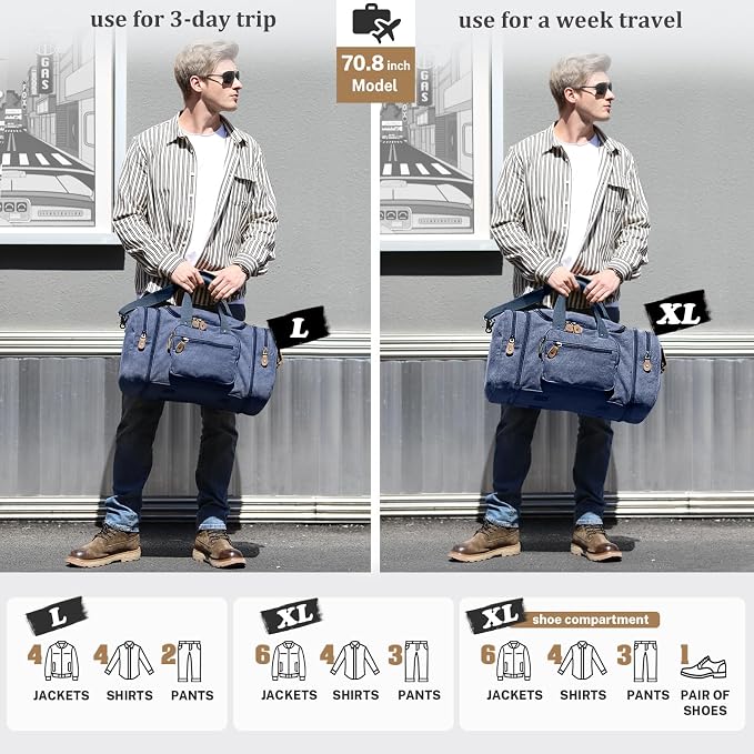Gonex Canvas Duffle Bag, Expandable 50L Travel Overnight Weekender Bag | Multiple Pockets, Carry-On Size, Durable Zippers, Detachable Strap, for Men & Women, Blue - Image 6