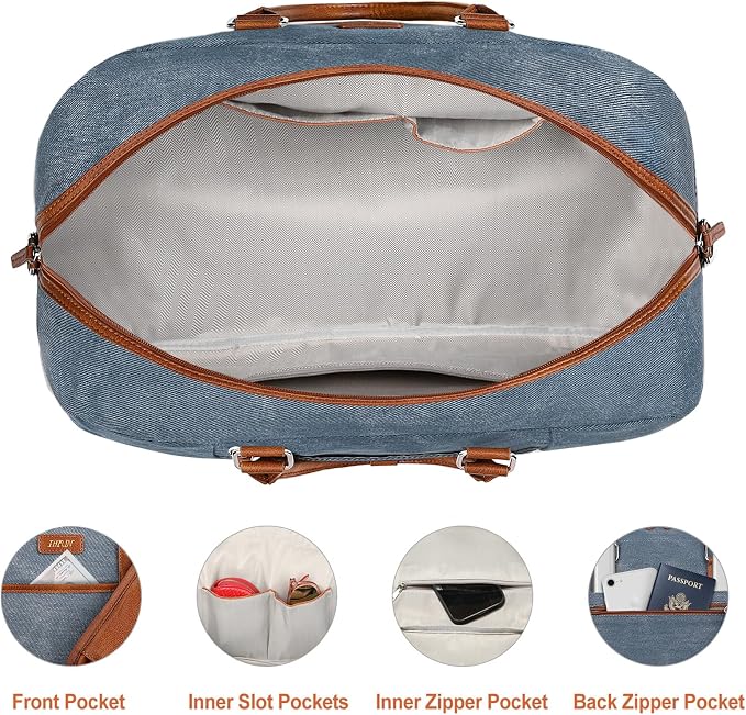 Weekender Bag for Women, Large Overnight Bag Canvas Travel Duffel Bag Carry On Tote with Shoe Compartment 21" 3Pcs Set - Image 5