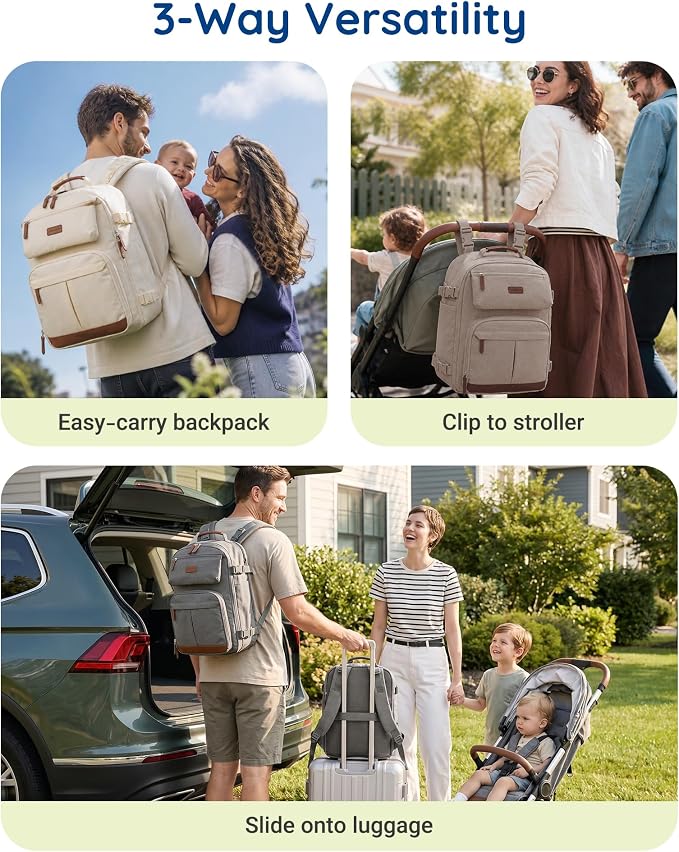 mommore Diaper Bag Backpack Multi-Pocket Travel Baby Bag with Changing Pad | Suitcase-style, Insulated Pockets, Easy-access, Stroller-friendly, for Mom Dad, Travel Essentials, Newborn Baby Shower Gifts - Image 7