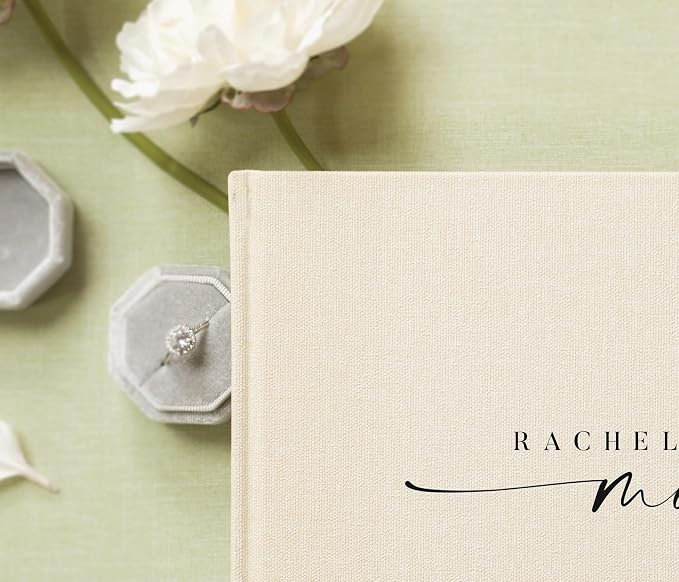 Personalized Guest Book - 11.5" x 8.5" Custom Bride & Groom Names with Bookmark and Hard Cover 140 GSM Blank Pages, for Weddings Guest Book, Engagements, Birthdays, Special Events, Cream - Image 3