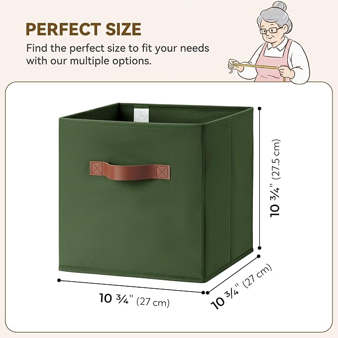 GRANNY SAYS 11 Inch Cube Storage Bins, Cube Organizer, Olive Green, 6-Pack | Collapsible Storage Boxes with Thickened Base Plate, Sturdy Handles, Decorative Baskets for Shelves, Closet - Image 2