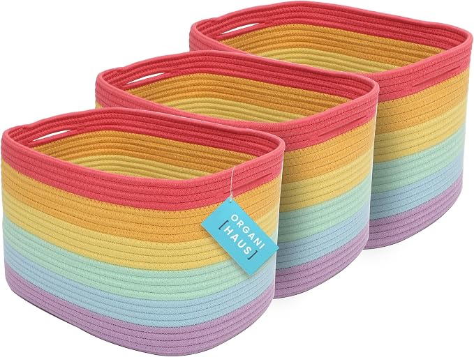 Extra Large Storage Basket + Set of 3 Baskets for Decor - RAINBOW - Image 3