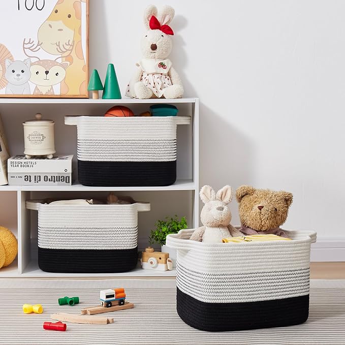 OIASKET Storage Baskets for Organizing, Woven Baskets for Shelves, Rectangle Decorative Organizer for Storage Clothes, Toy, Books, Towels Nursery Bins 3 Pack (Gradient Black, 13"x9.85"x8.7") - Image 6