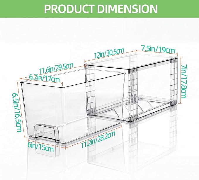Medium Clear Stackable Storage Drawers (2 Pack), High-strength Acrylic Organizer Bins with Handles, Plastic Drawers for Fridge Bathroom Cabinet Closet Undersink Pantry Kitchen Makeup Storage - Image 3