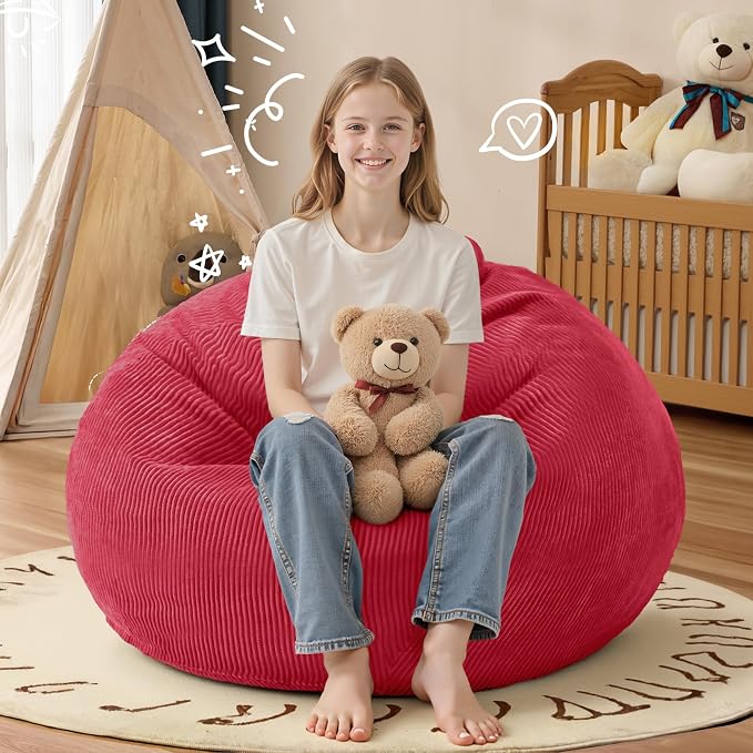 2.5FT Bean Bag Chair,Teardrop Bean Bags with Memory Foam Filled | Beanbag Chairs with Handle,Teardrop Bean Bag Sofa with Corduroy Machine Washable Cover for Living Room,Bedroom-Red - Image 6