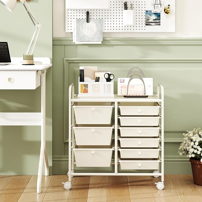 9 Drawer Rolling Storage Cart, Rolling Cart with Drawers for Classroom, Art Supply Craft Organizer on Wheel with Metal Frame & Handles for Home Office School - Image 7