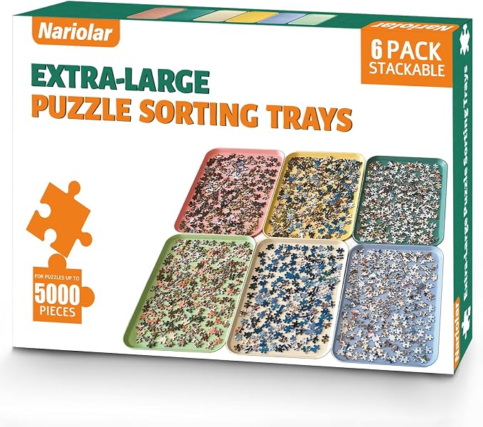 Nariolar 16.9" x 12" Extra-Large Puzzle Sorting Trays Stackable | 6 Pack Puzzle Sorter for Sorting 2000/3000/5000 Puzzle Pieces by Nariolar