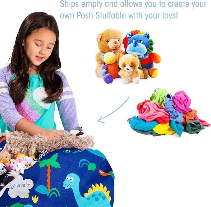 Posh Stuffable Kids Stuffed Animal Storage Bean Bag Chair Cover - Childrens Toy Organizer, Medium-27 - Canvas Dinos on Blue - Image 2