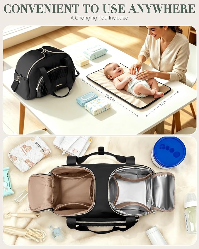Marscamd Diaper Bag Tote with Changing Pad, Dual Inner Compartments | Large Crossbody Diaper Bags for Travel with Insulted Bottle Pockets, Luggage sleeve, Mommy Bag for Hospital - Image 3