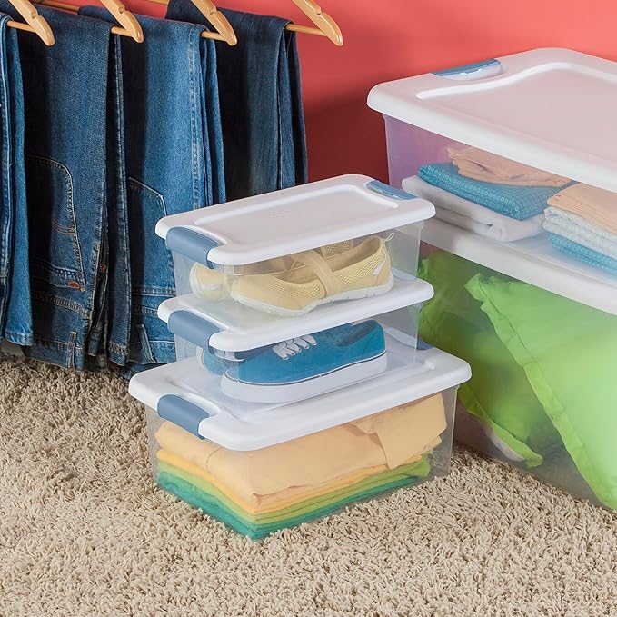 Sterilite 15 Qt Latching Storage Box, Stackable Bin with Latch Lid, Plastic Container to Organize Closet Shelf, Clear with White Lid, (Pack of 12) | Heavy-Duty and Stackable Plastic Containers with Latches for Closet, Cabinet, Bedroom, Bathroom and Dor... - Image 5