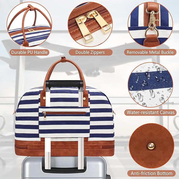 Weekender Bag for Women Canvas Overnight Bag Large Travel Tote Bag Carry on Shoulder Duffle Bag With Shoe Compartment,Perfect for Travel/Daily Use/Birthday Gift … - Image 4