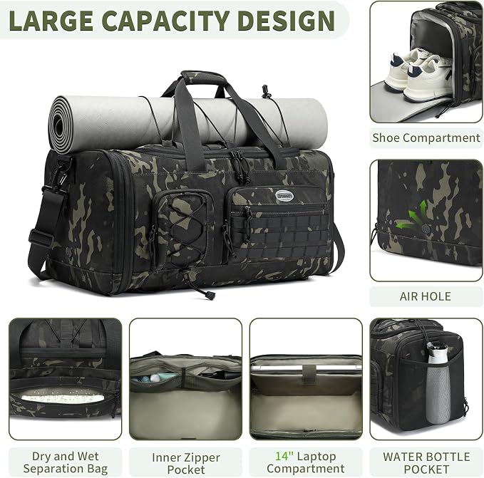 BOSSTIN Gym Bag for Men & Women, 45L-50L Expandable Sports Duffle Bag | Convertible Duffel Backpack, Comes with Toiletry Bag, Shoe Compartment & Wet Pocket, for Workout, Weekender, Overnight Travel - Image 3