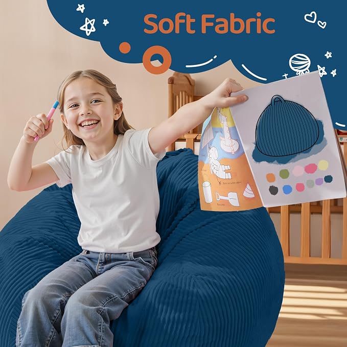 2FT Bean Bag Chair: 2' Small Bean Bags with Memory Foam Filled | Beanbag Chairs with Handle,Teardrop Bean Bag Sofa with Corduroy Machine Washable Cover for Living Room,Bedroom-Dark Blue - Image 7