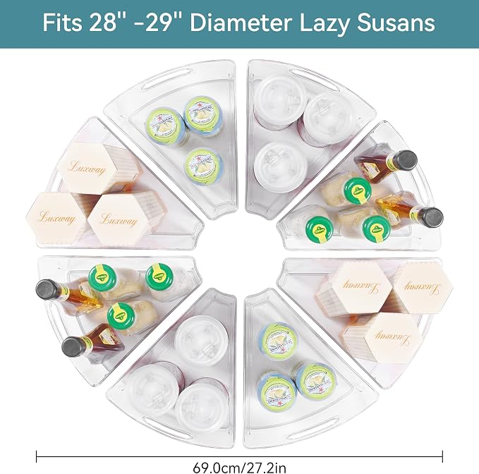 Oubonun Lazy Susan Cabinet Organizer Bins for Kitchen 8 Pack, 1/8 Wedge | For 28 4.1" Deep Wedge Bins with Handles and Matte Non-Slip Bottoms, Pantry Items Organized, Food Safe BAP-Free Plastic - Image 2