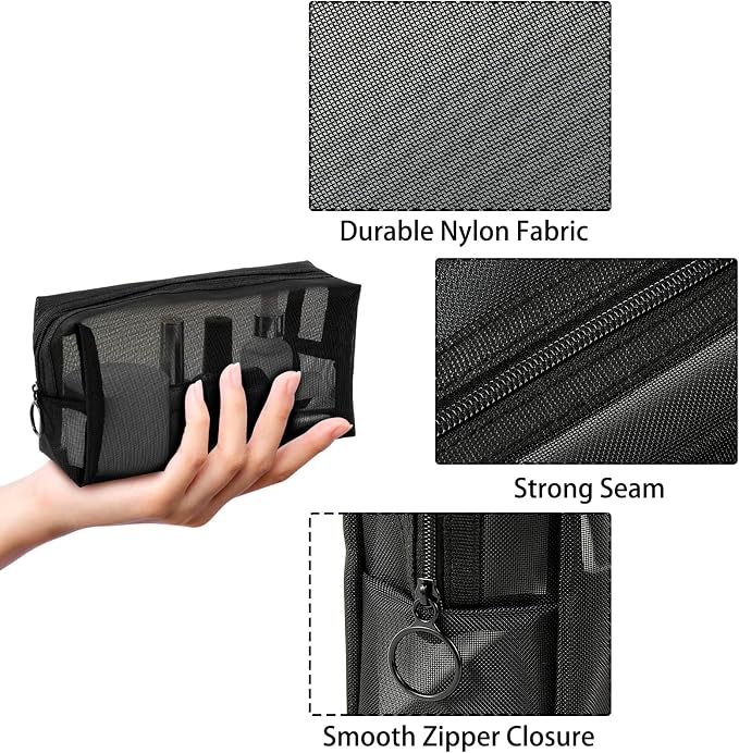 20 Pieces Mesh pouch, Mesh Makeup Bag Portable Makeup Pouch Travel Toiletry Bag for Makeup Organizer Home Office Travel Accessories, Mesh Cosmetic Bag with Zipper - Image 3