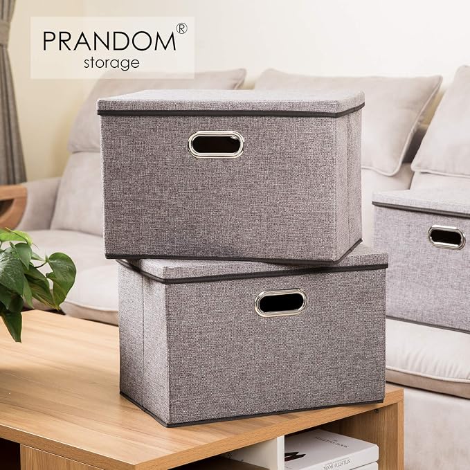 Large Collapsible Storage Containers with Lids [5-Pack] Linen Fabric Foldable Storage Bins Boxes Organizer Baskets Cube with Cover for Home Bedroom Closet Office Nursery (17.7x11.8x11.8) - Image 2