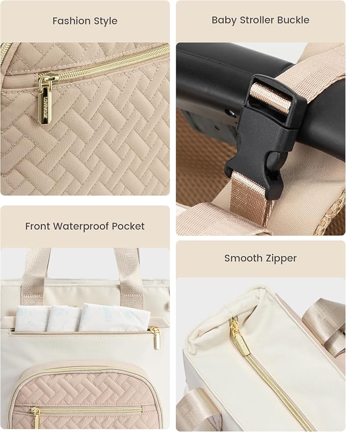 LOVEVOOK Diaper Bag Backpack, Large Capacity Portable Baby Bag with Foldable Diaper Changing Pad, Waterproof Baby Diaper Bags Gift for Mon Dad, Ivory Khaki - Image 6