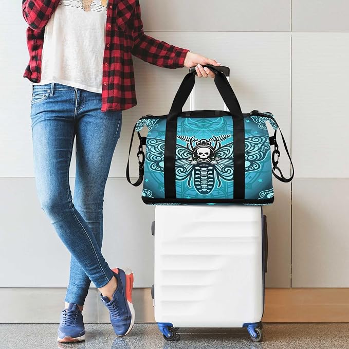 Travel Duffel Tote Bag Butterfly Skull Boho Sports Duffel Bag with Wet Pocket Weekender Overnight Bag for Women Men Gym Bag, Carry On Bag Hospital Bag for Labor and Delivery - Image 6
