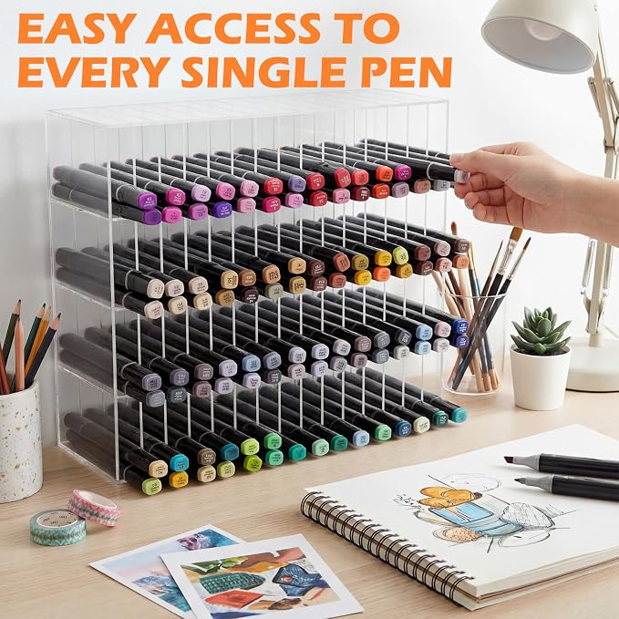 Colingmill Acrylic Marker Organizer for 256 Markers, Extra Large Art Marker Storage Rack for Desk, Back to School Supplies Durable Desk Storage for Artists Teachers Students Office(Medium) - Image 5